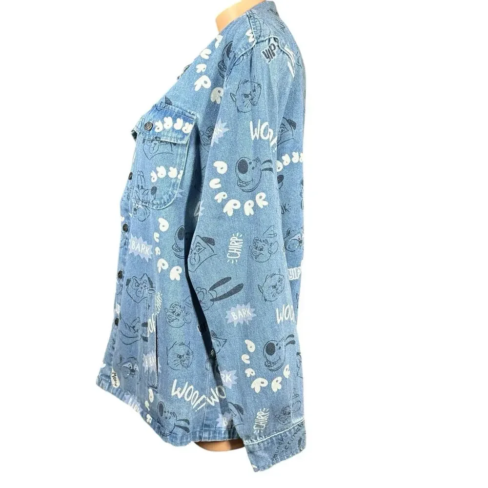 Disney Parks Jean‎ Jacket Adult XL Oversized Blue Denim Critters Pluto Shacket